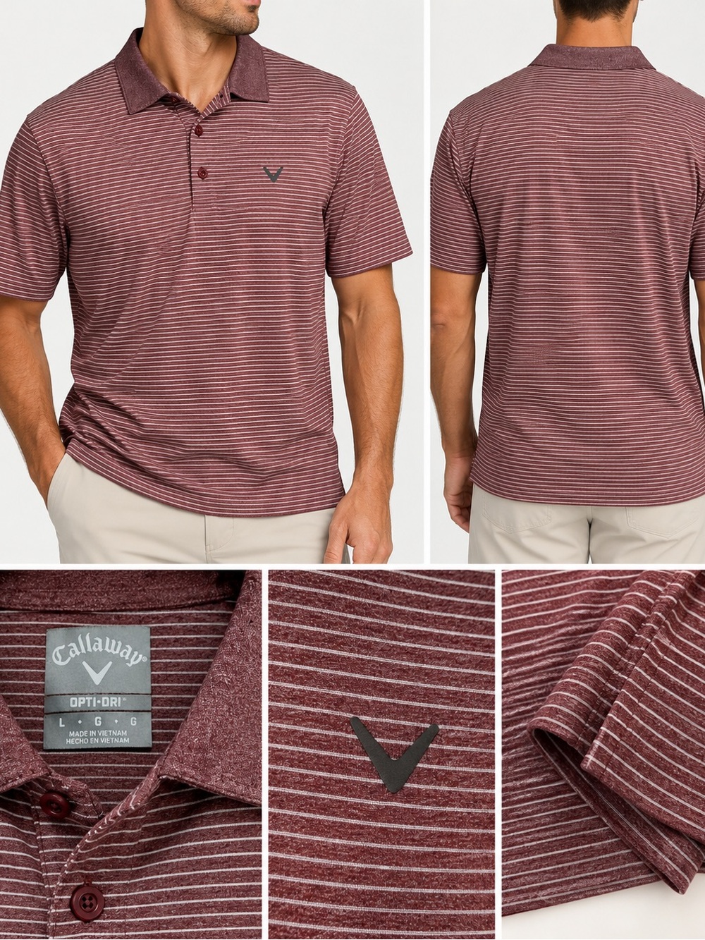 Callaway Opti-Dri Men’s Large Burgundy Striped Golf Polo